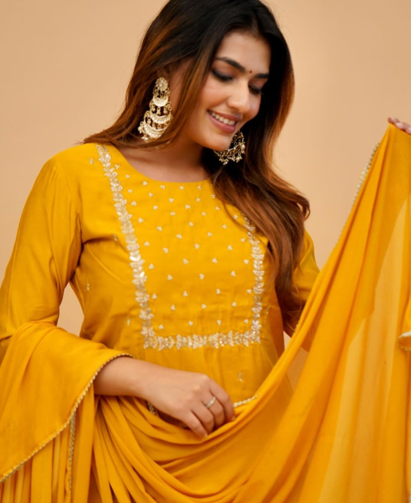 Yellow Mehira Embroidered Rayon Suit Set