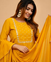 Yellow Mehira Embroidered Rayon Suit Set