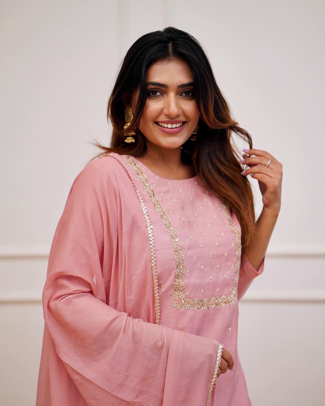 Pink Mehira Embroidered Rayon Suit Set