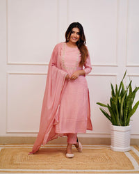 Pink Mehira Embroidered Rayon Suit Set