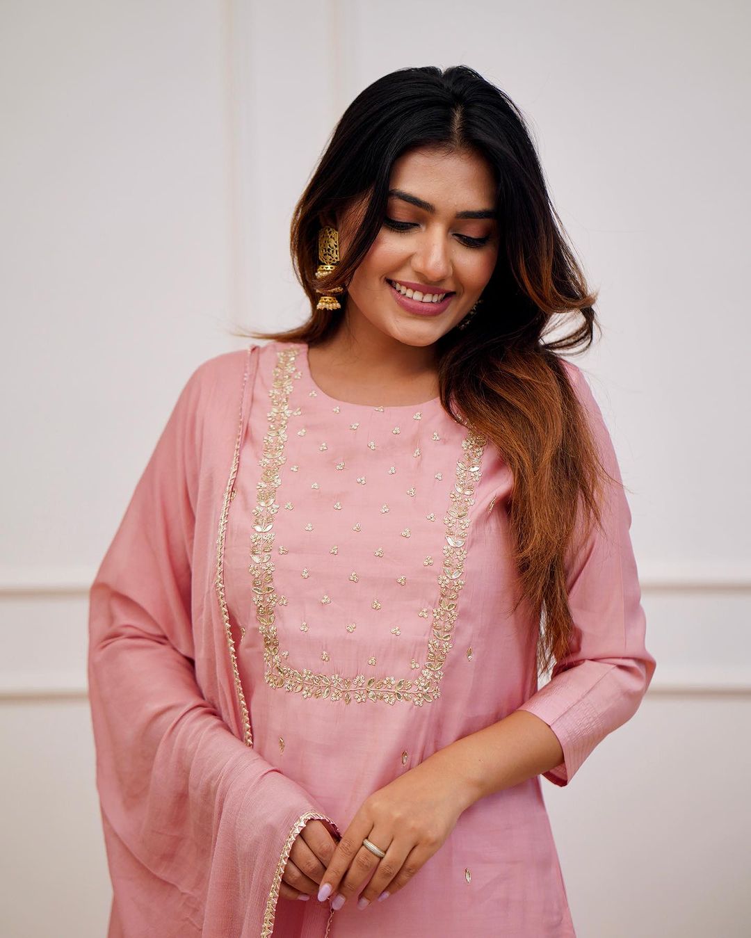 Pink Mehira Embroidered Rayon Suit Set