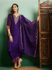 Nooraya Purple Embroidered Chanderi Suit Set
