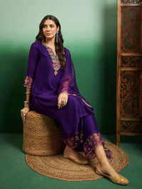 Nooraya Purple Embroidered Chanderi Suit Set