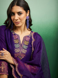 Nooraya Purple Embroidered Chanderi Suit Set