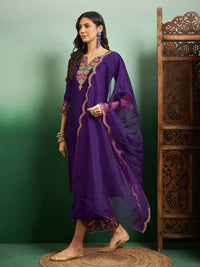 Nooraya Purple Embroidered Chanderi Suit Set
