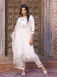 White Embroidered Chanderi Kurta Pant Set