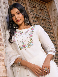 White Embroidered Chanderi Kurta Pant Set