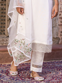 White Embroidered Chanderi Kurta Pant Set