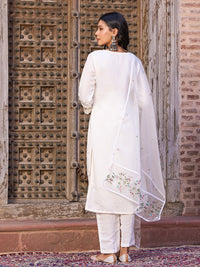 White Embroidered Chanderi Kurta Pant Set