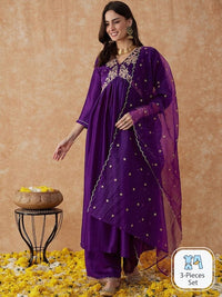Wine Aura Chanderi Suit Set