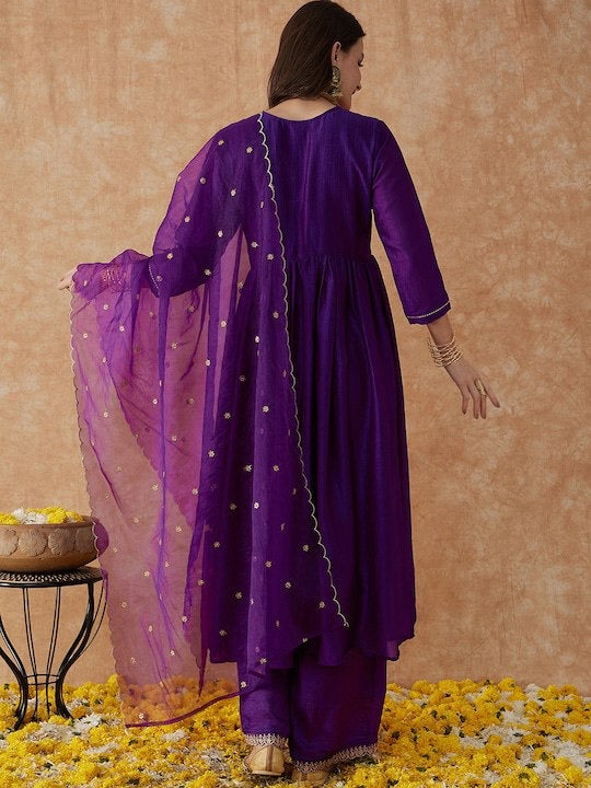Wine Aura Chanderi Suit Set