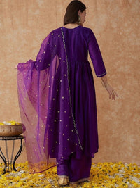 Wine Aura Chanderi Suit Set