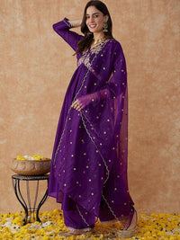 Wine Aura Chanderi Suit Set