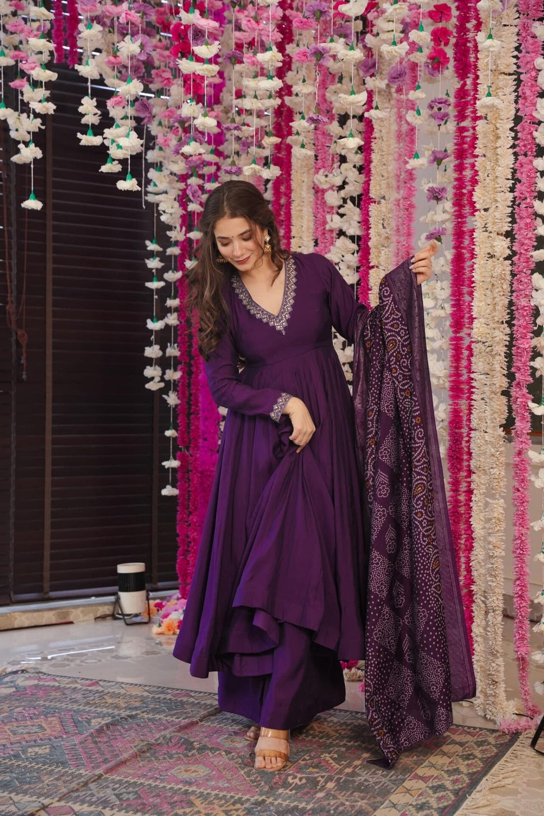 Wine Noor Chanderi Suit Set
