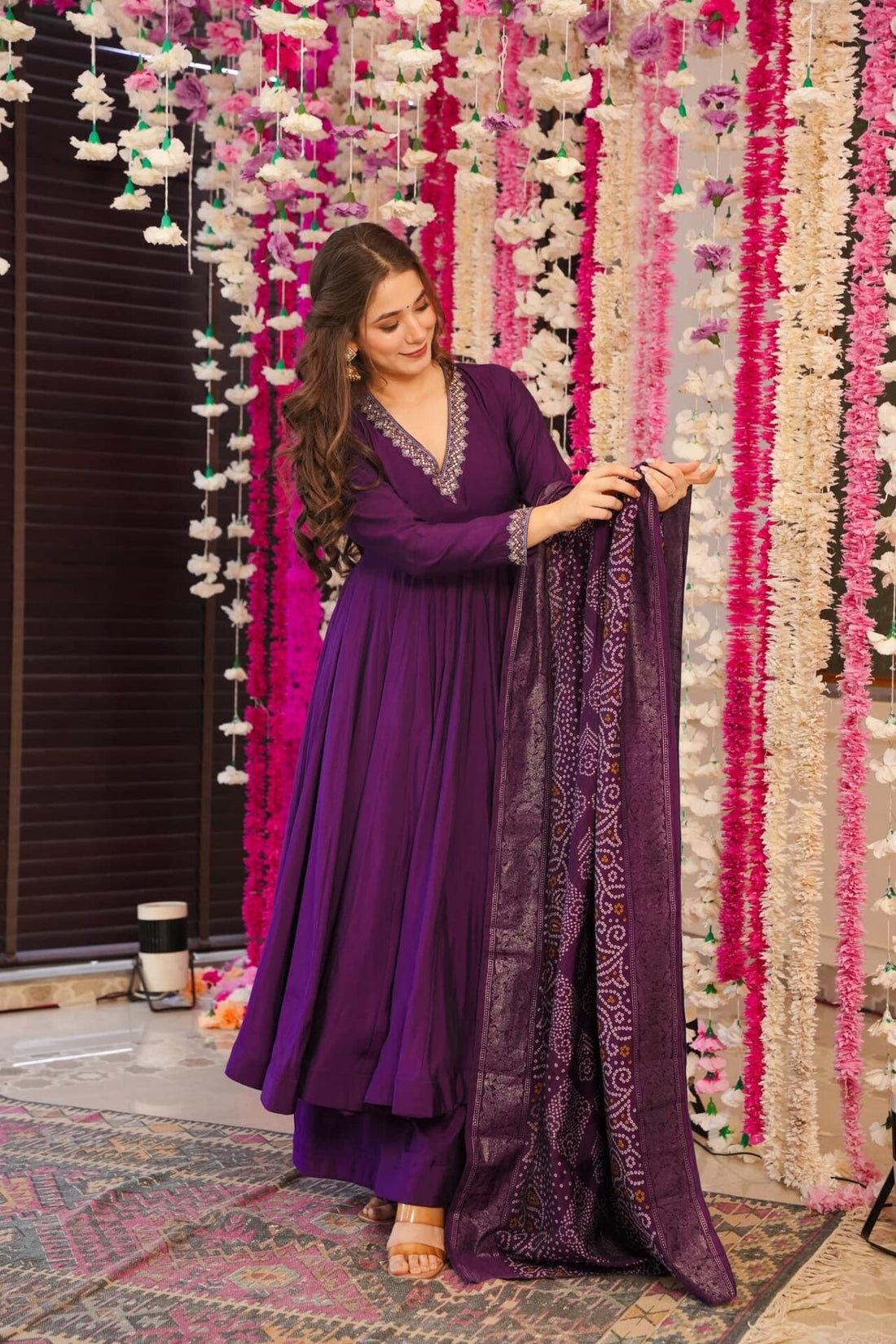 Wine Noor Chanderi Suit Set
