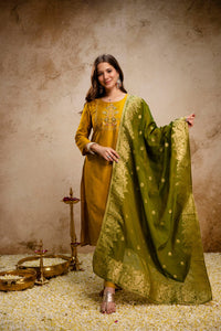 Mustard Yellow Embroidered Kurta Pant Set