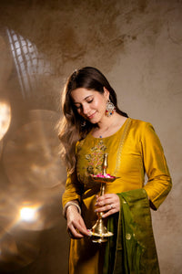 Mustard Yellow Embroidered Kurta Pant Set