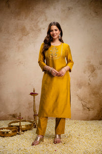 Mustard Yellow Embroidered Kurta Pant Set