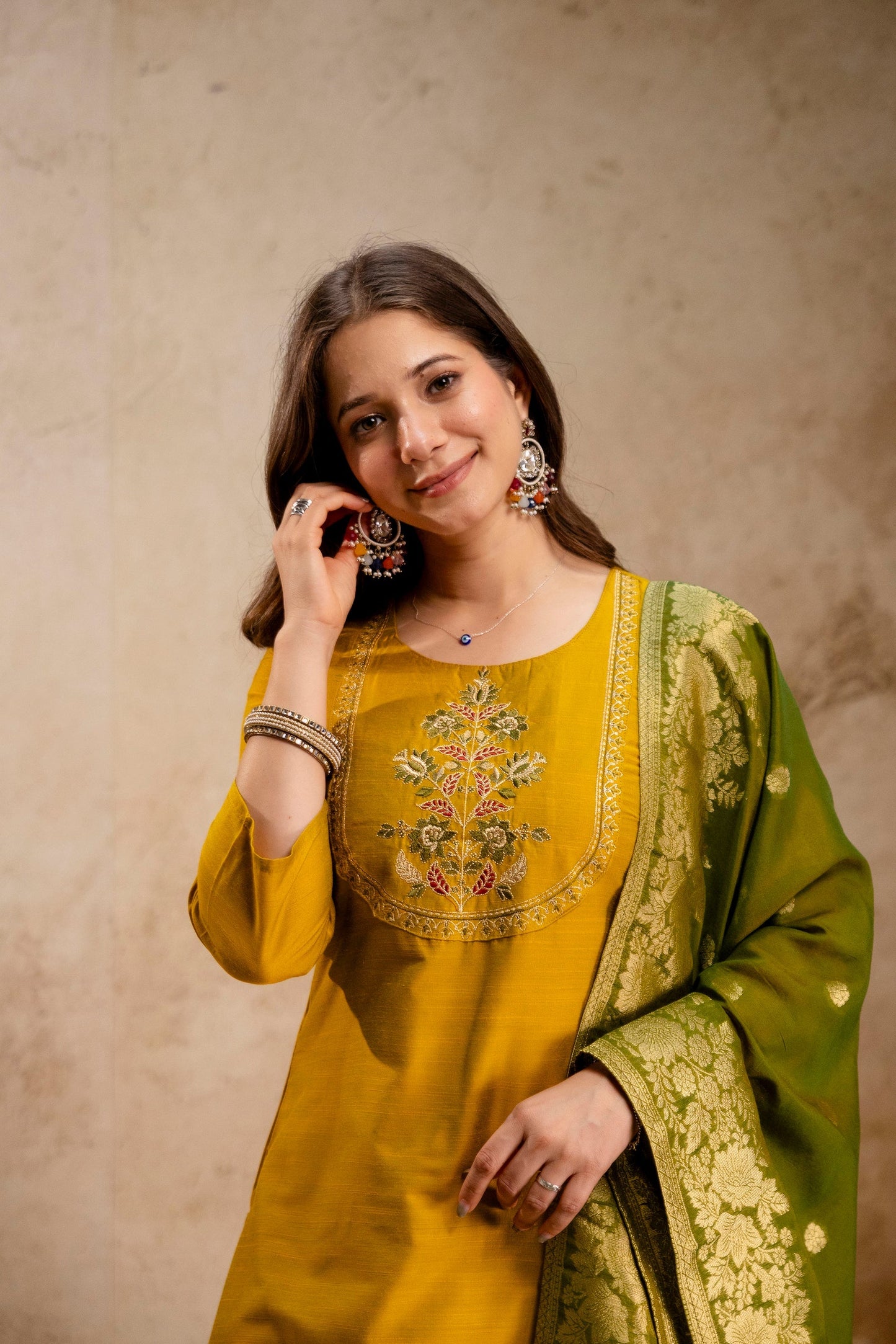 Mustard Yellow Embroidered Kurta Pant Set
