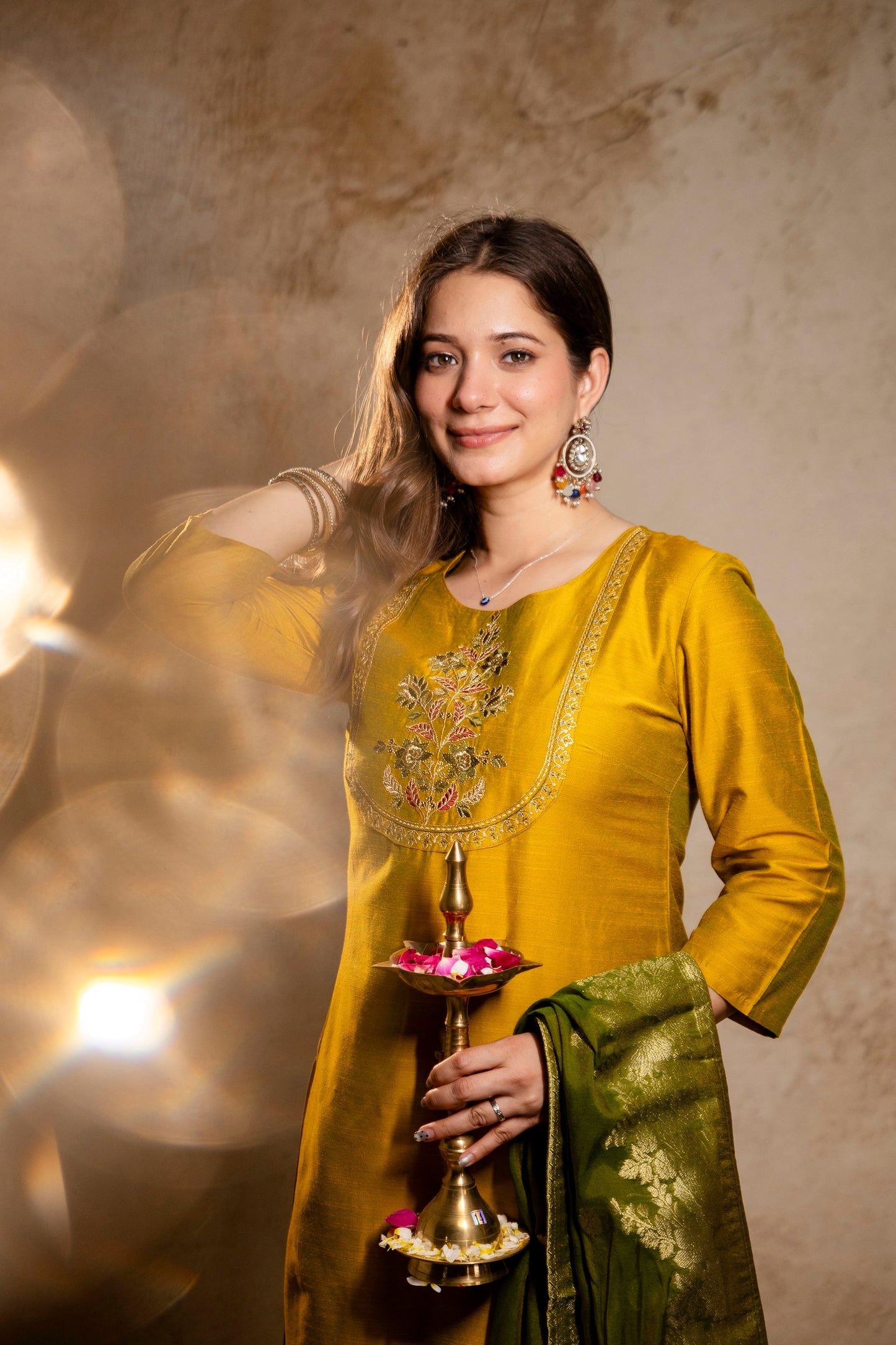 Mustard Yellow Embroidered Kurta Pant Set