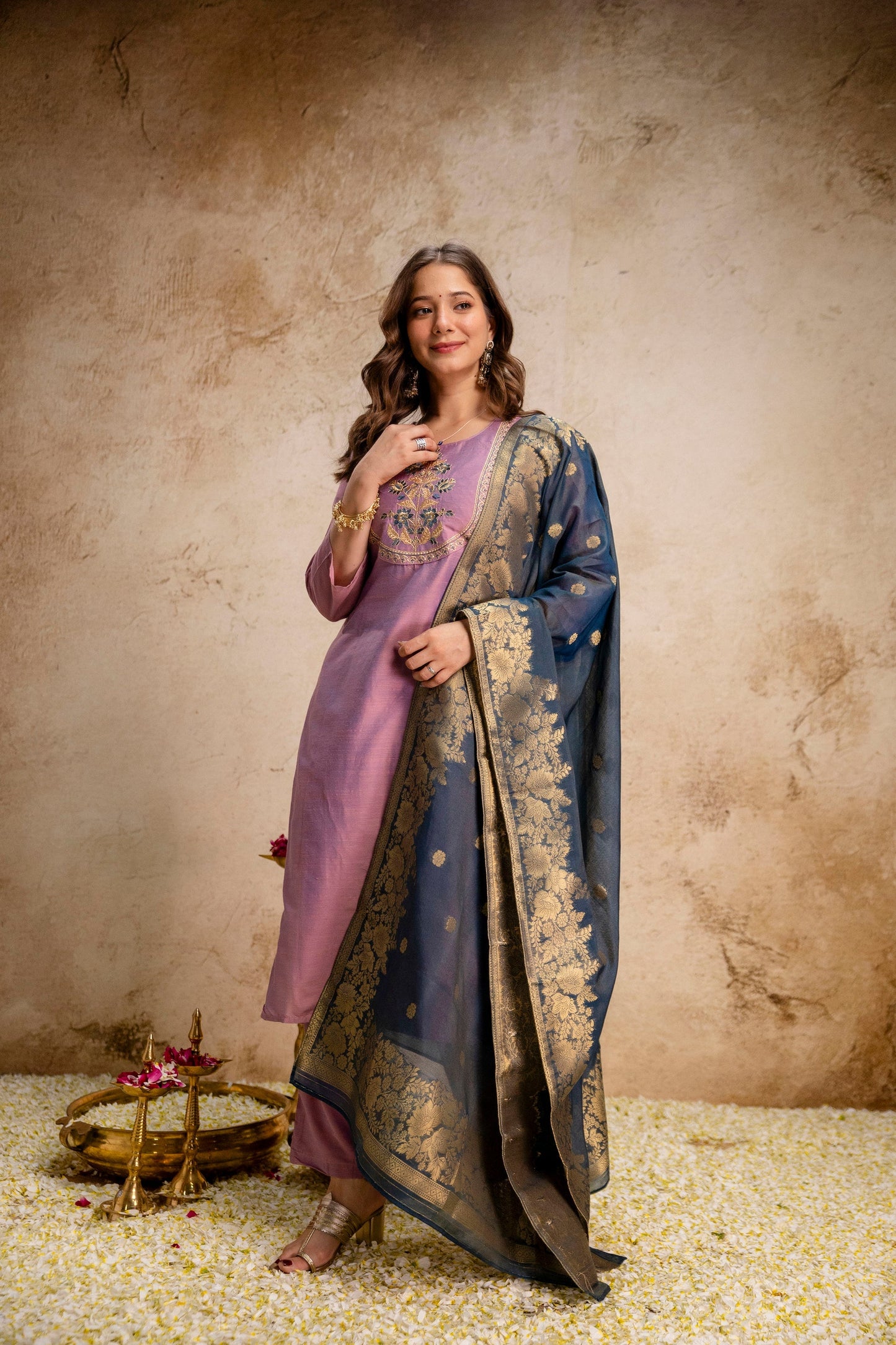 Pink Embroidered Kurta Pant Set