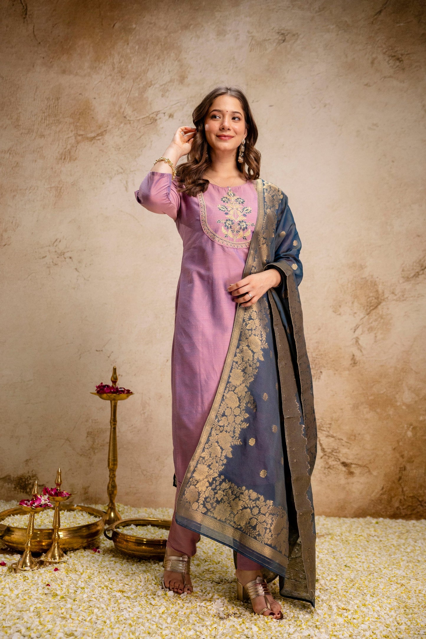 Pink Embroidered Kurta Pant Set