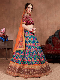 Navy Blue Mulberry Silk Embroidered Lehenga Choli