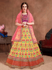 Yellow Mulberry Silk Embroidered Lehenga Choli