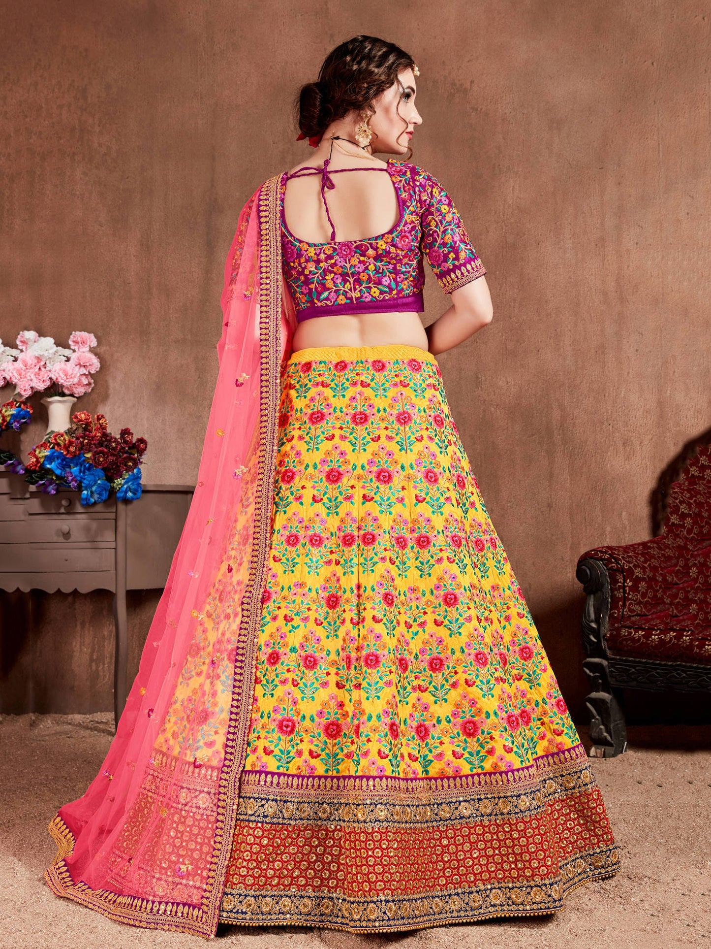 Yellow Mulberry Silk Embroidered Lehenga Choli