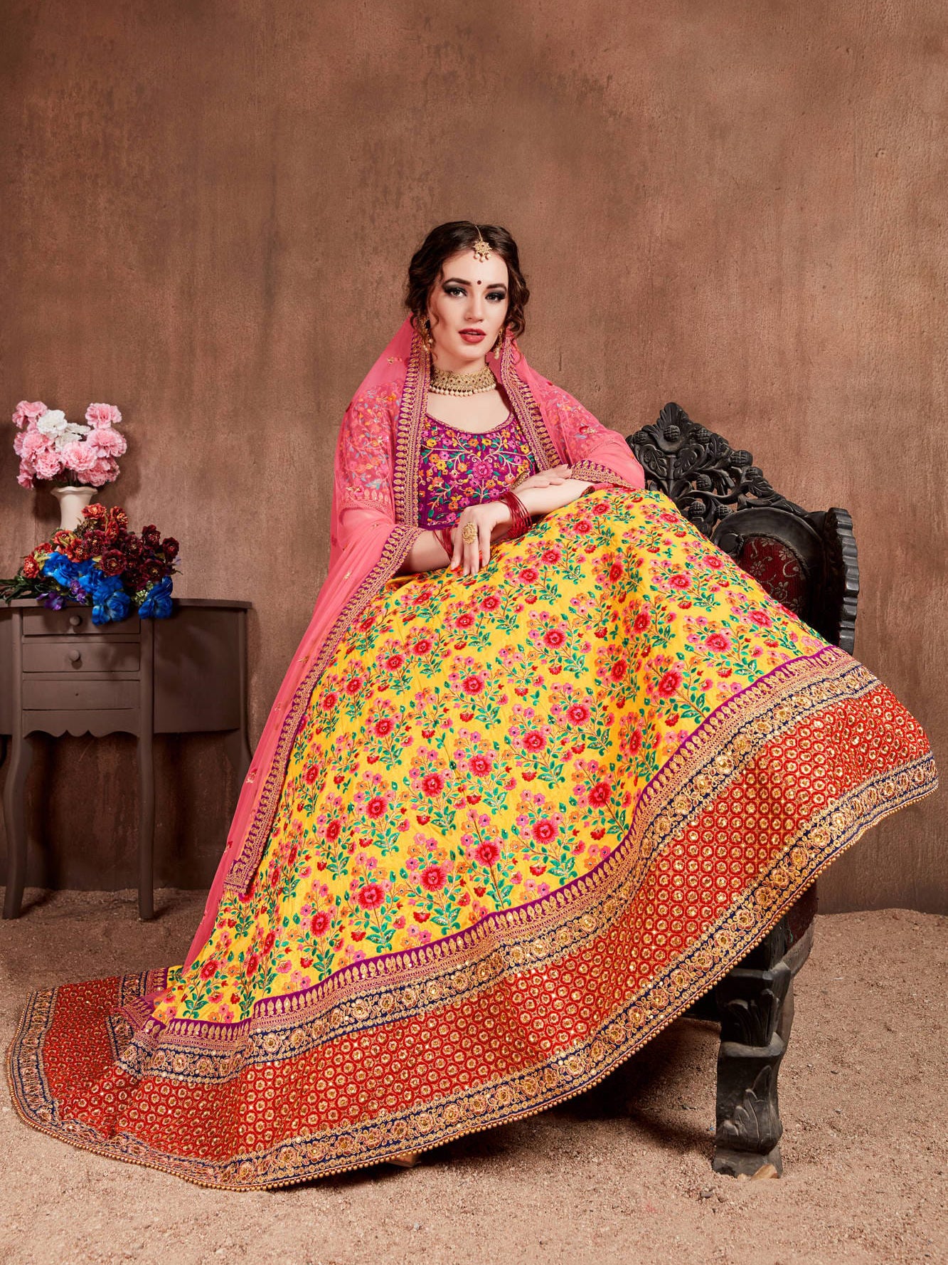 Yellow Mulberry Silk Embroidered Lehenga Choli