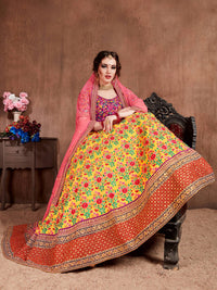 Yellow Mulberry Silk Embroidered Lehenga Choli