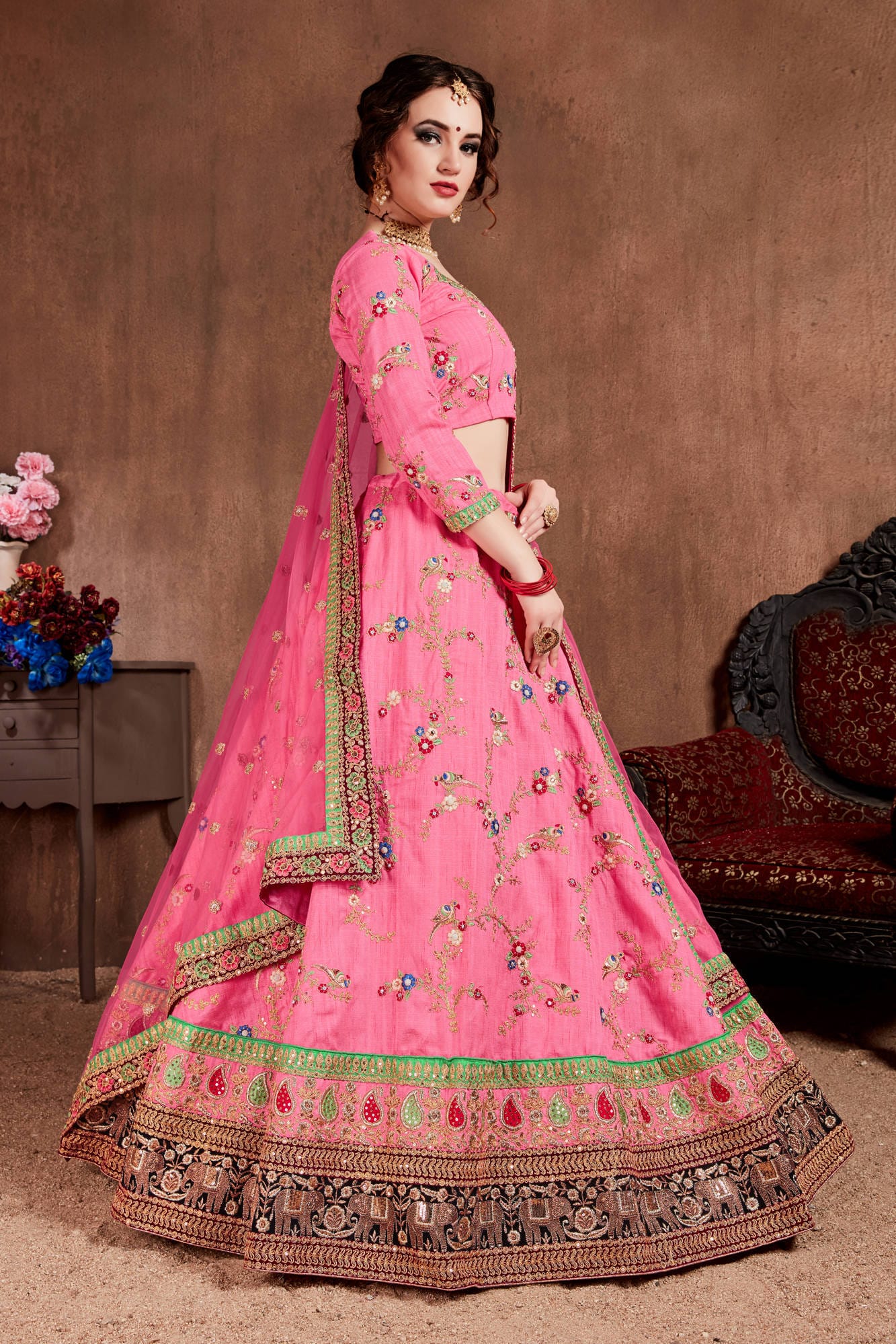 Cupcake Pink Art Silk Embroidered Lehenga Choli