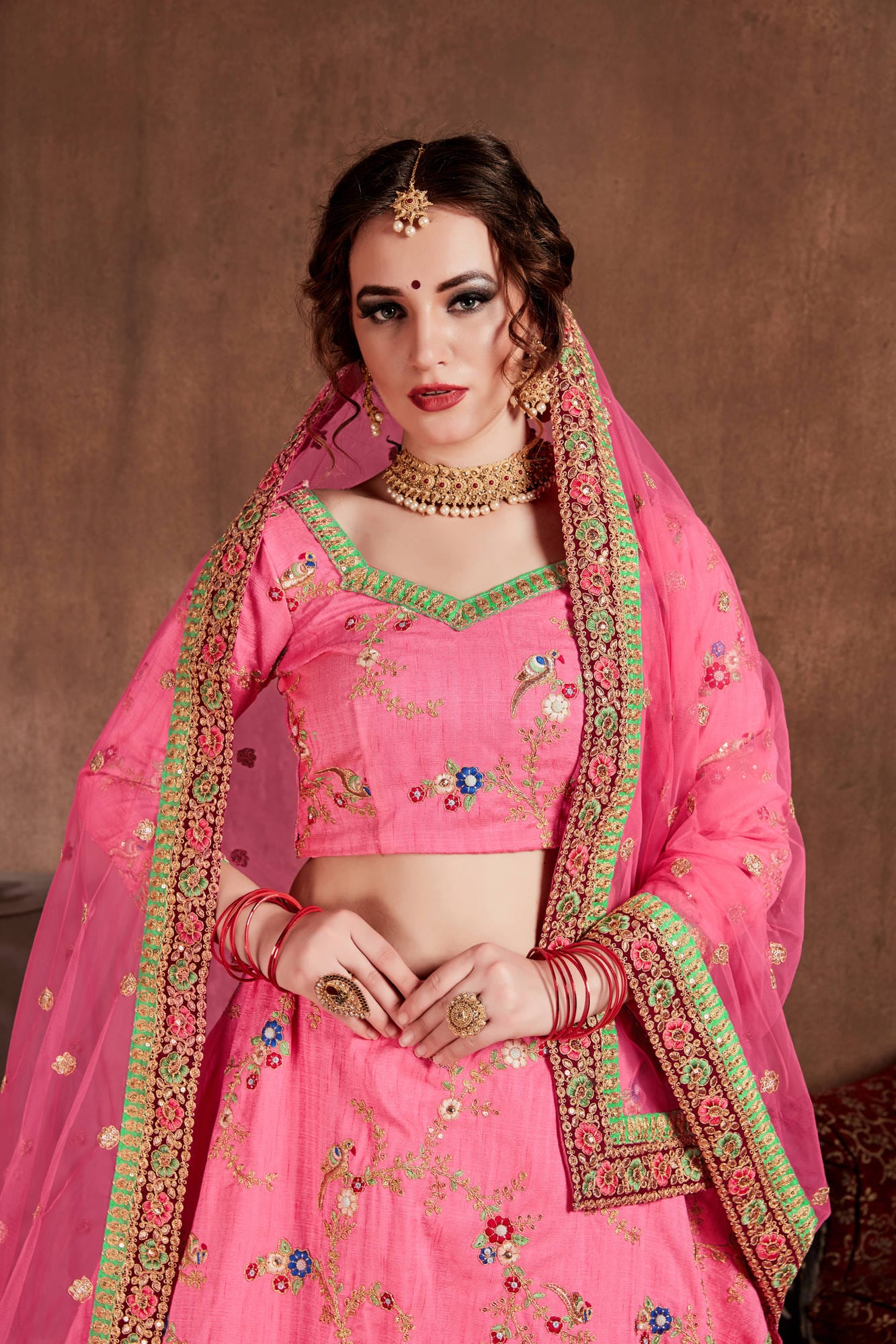Cupcake Pink Art Silk Embroidered Lehenga Choli