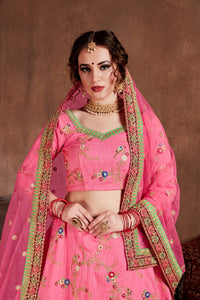 Cupcake Pink Art Silk Embroidered Lehenga Choli