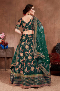 Dark Green Taffeta Silk Embroidered Lehenga Choli