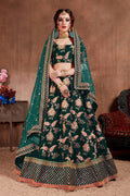 Dark Green Taffeta Silk Embroidered Lehenga Choli