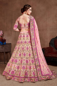 Pastel Pink Taffeta Silk Embroidered Lehenga Choli