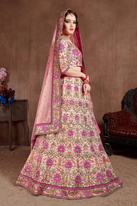 Pastel Pink Taffeta Silk Embroidered Lehenga Choli