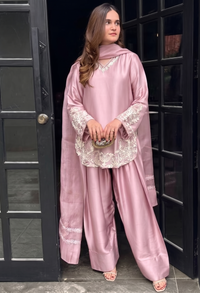 Pink Embroidered Silk Crepe Patiala Gharara Set