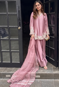 Pink Embroidered Silk Crepe Patiala Gharara Set