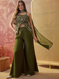 Green Embroidered Georgette Palazzo Suit Set