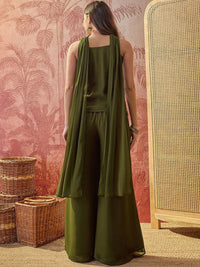 Green Embroidered Georgette Palazzo Suit Set