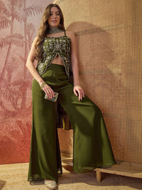 Green Embroidered Georgette Palazzo Suit Set