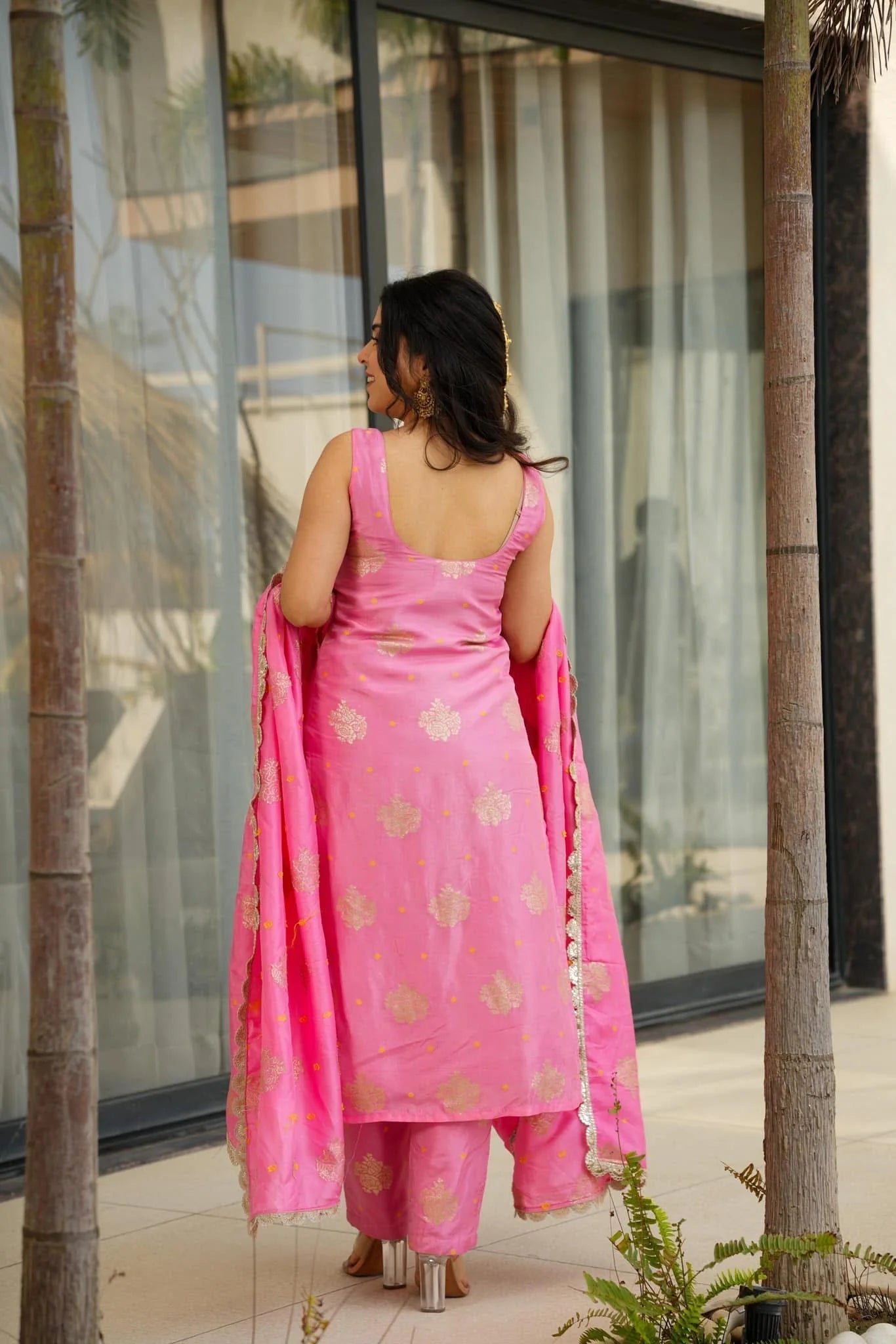 Pink Aura Chanderi Jacquard Suit Set