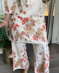 Cream Cotton Orange Floral Co-ord Set