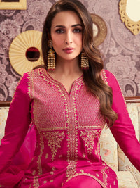 Pink Embroidered Chanderi Silk Palazzo Set