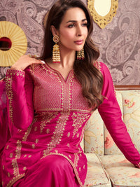 Pink Embroidered Chanderi Silk Palazzo Set