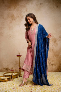 Pink Vichitra Silk Embroidered Anarkali Suit Set