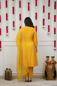 Mustard Yellow Embroidered Anarkali Kurta Pant Set