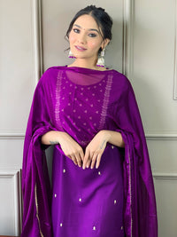 Wine Mehira Embroidered Rayon Suit Set